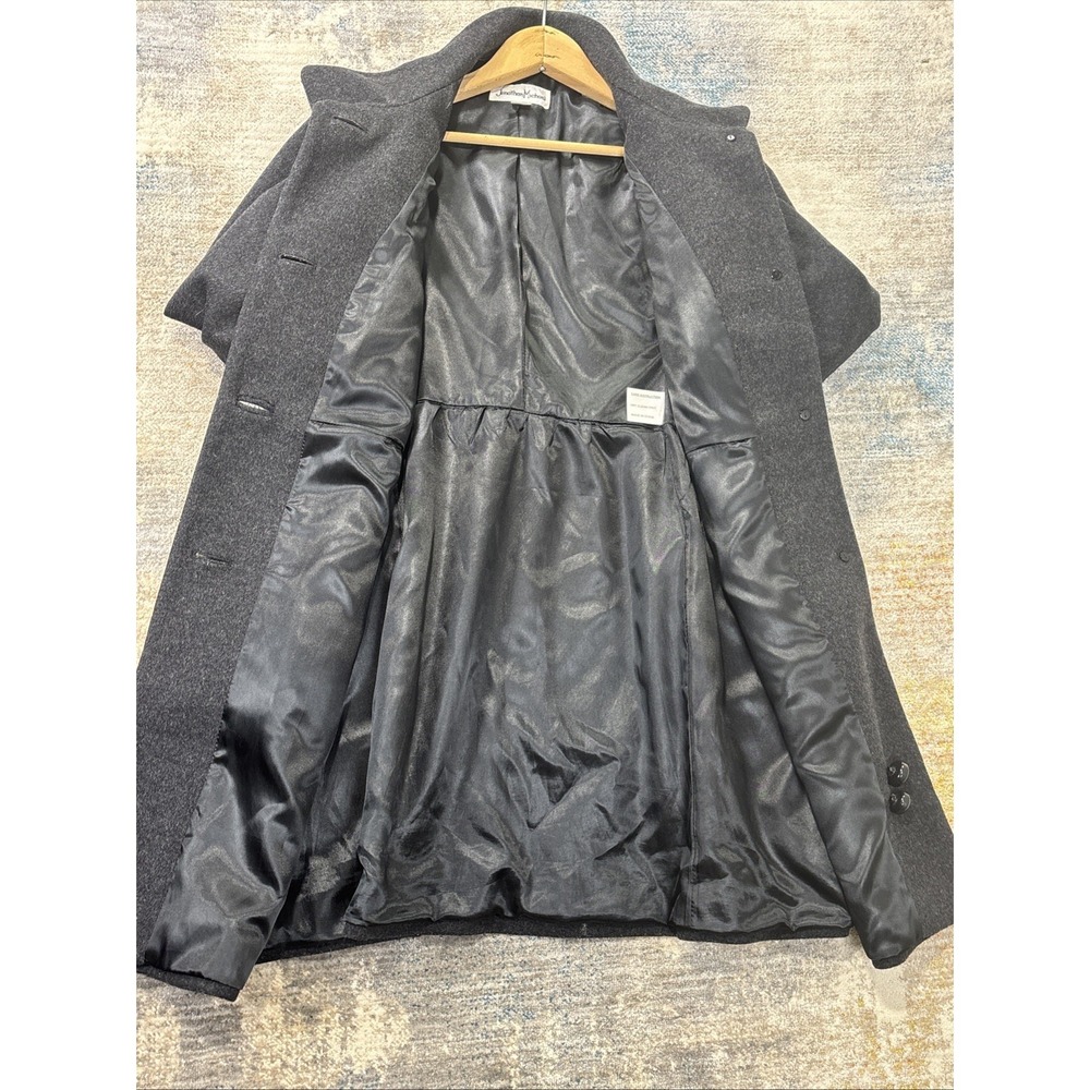 Vintage Jonathan Michael Women's Lambswool Herringbone Overcoat Gray Long Coat - Picture 10 of 11